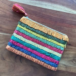 NWOT OYSHO rainbow raffia cotton clutch or tablet case